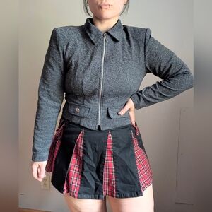 90s Vintage All That Jazz Grey Knit Crop Zip Jacket Size 11/12